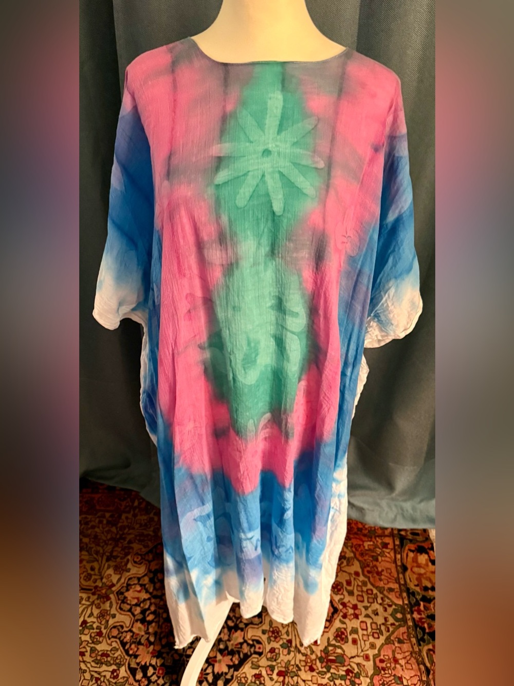 Gauzy Cotton Tie-Dyed Kaftan from Fatu Hiva (South Pacific)